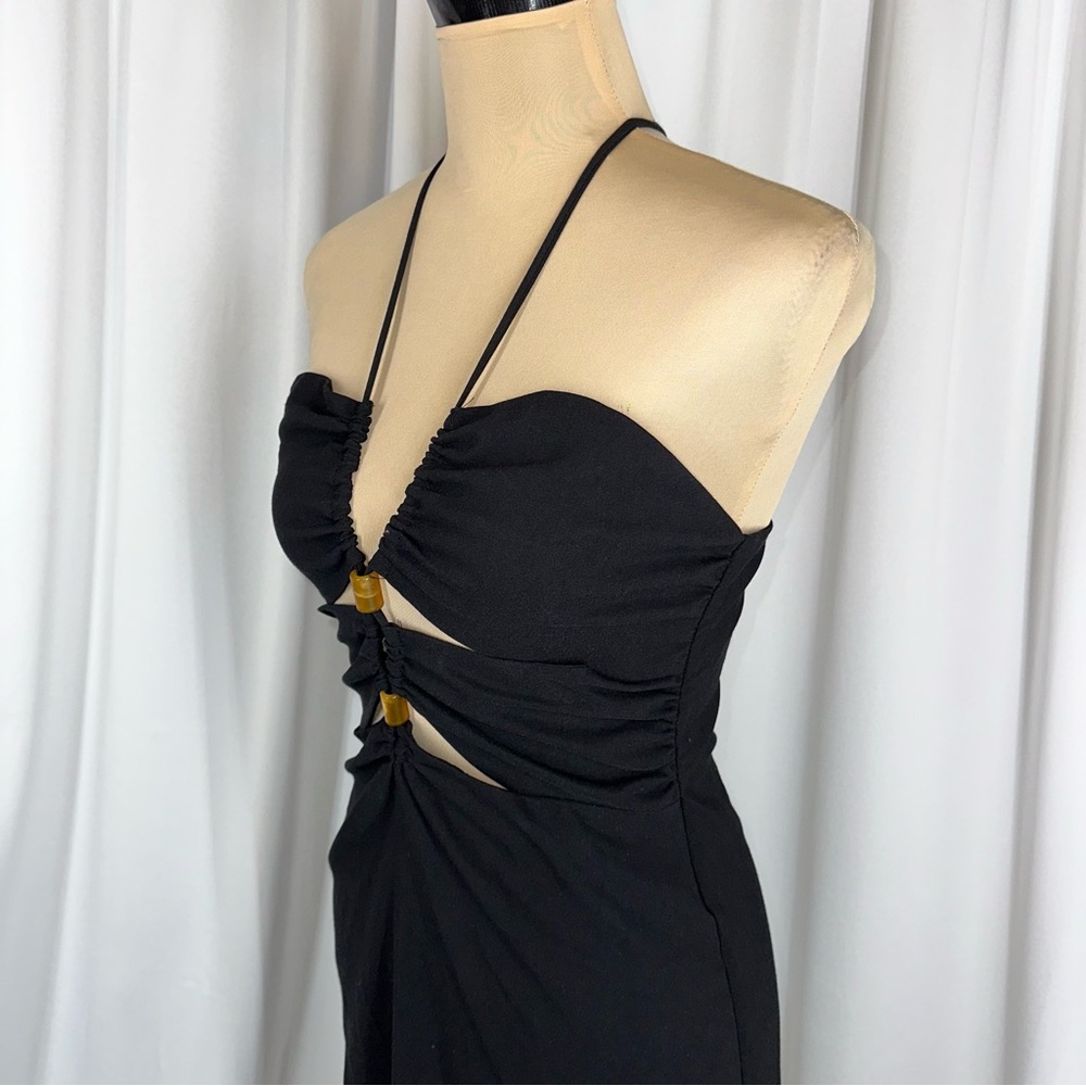 NWT Zara Black Cut Out Midi Dress Sz M Cross Back Bodycon Adjustable Party Sexy - Picture 4 of 16